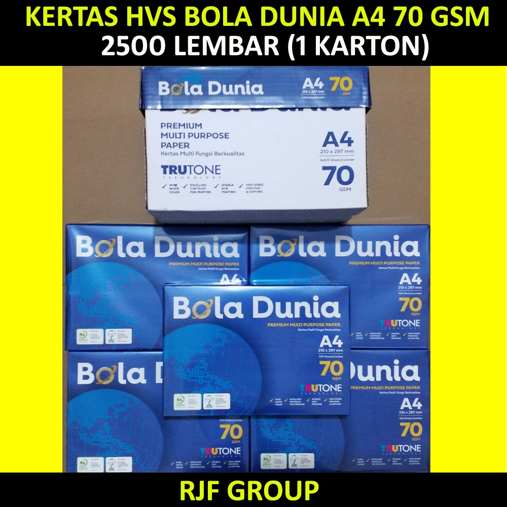 

KERTAS HVS BOLA DUNIA A4 70 gsm 2500 LEMBAR (1 KARTON)