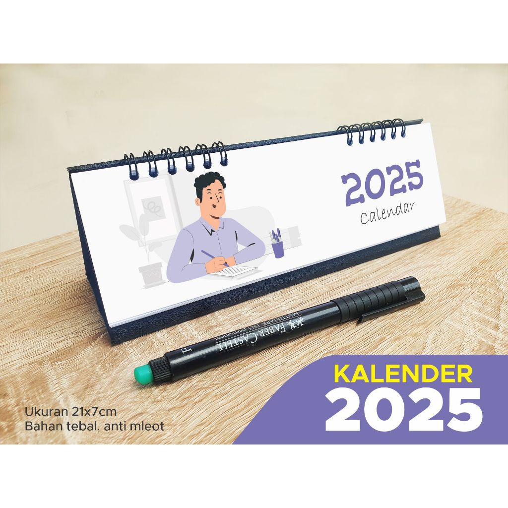Kalender Meja 2025, bisa dicoret coret, dilengkapi dengan kalender jawa, kalender hijriyah, kalender