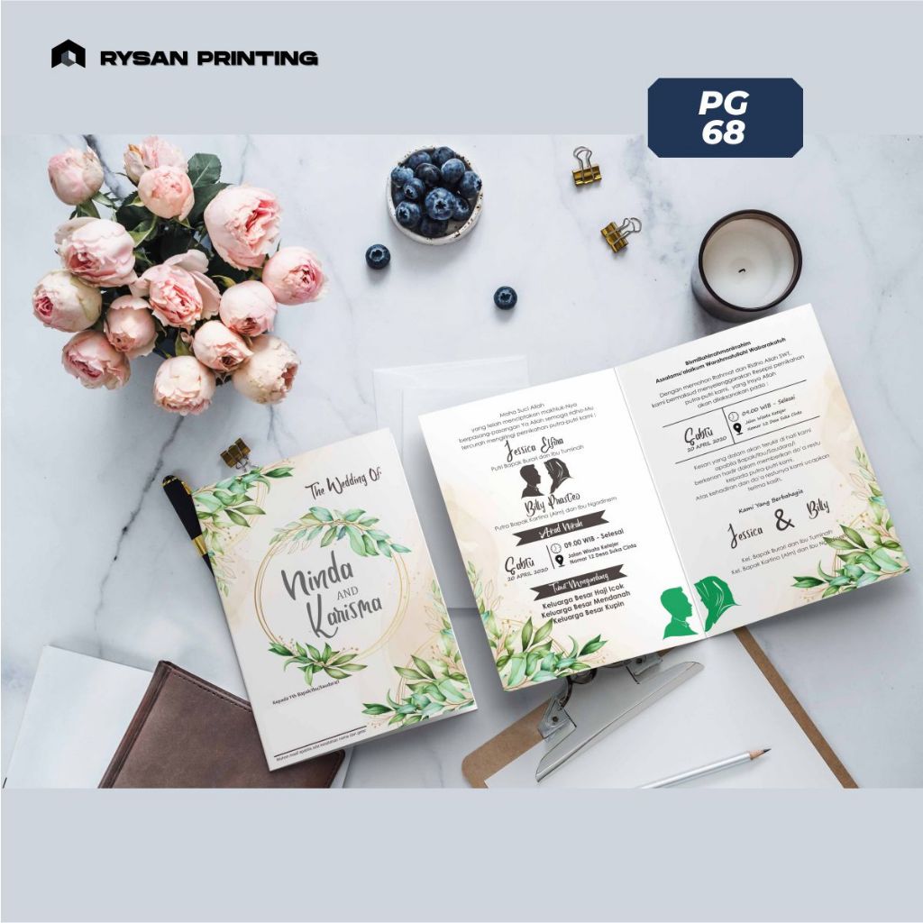 Undangan Pernikahan Desain Simpel Elegan Lipat 2 BC 160 GSM