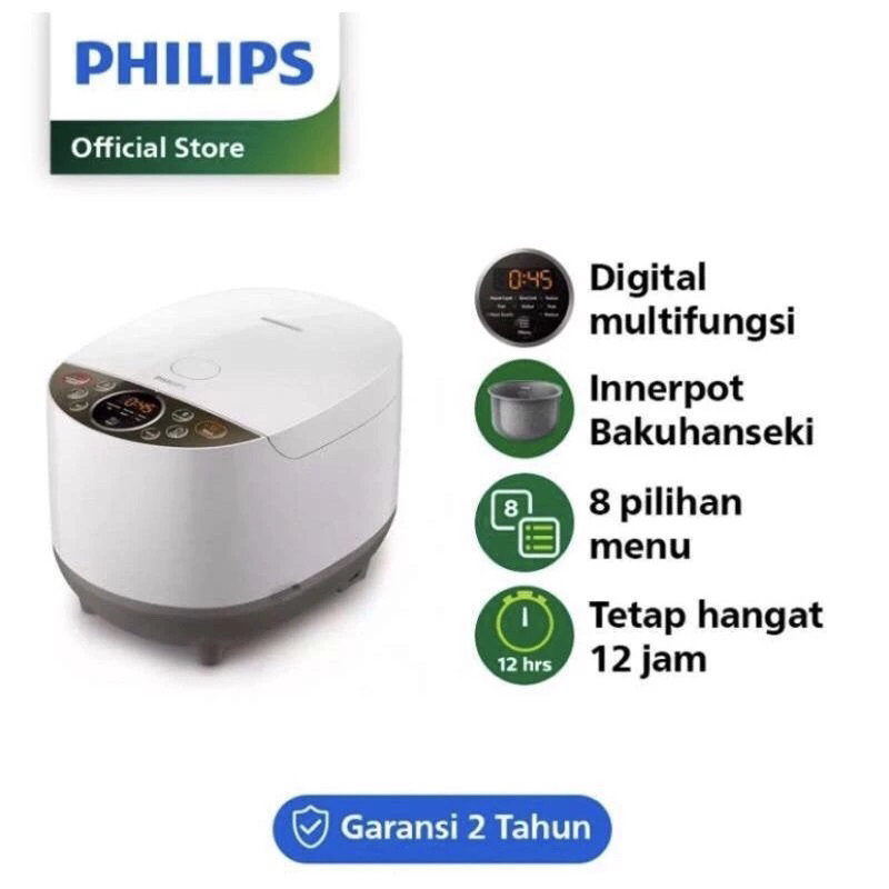 Magic Com Philips Digital Rice Cooker HD4515/30 1.8 L Lapisan Bakuhanseki Abu 8 menu multifungsi - s