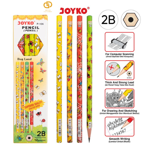 

(1 LUSIN / 12 PCS) Pencil Pensil Joyko P-106 2B Bug Land