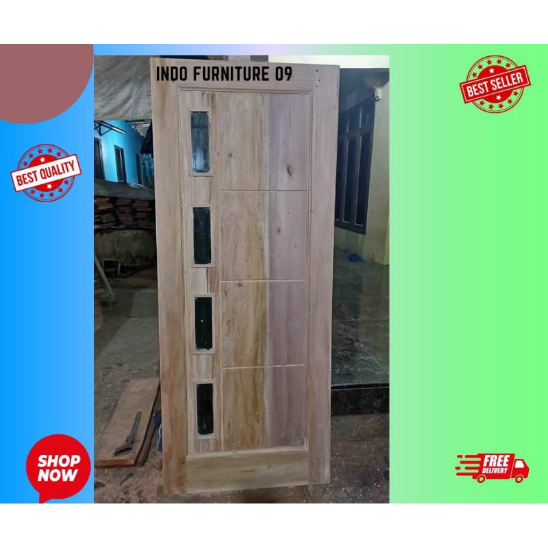 Daun pintu rumah minimalis motif kaca dan kusen