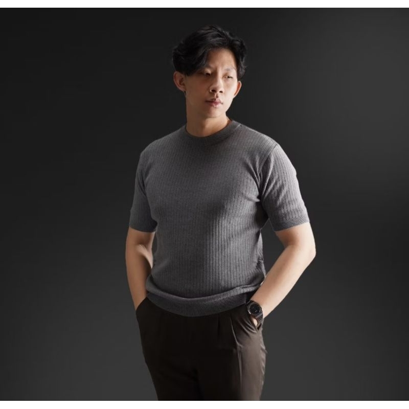 Signore Ribbed KnitWear T-shirt Pure Cotton [S]