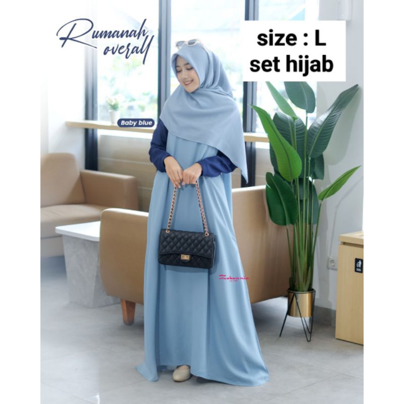 Rumanah overall by Zabania ready size L set hijab ( 3 in 1)