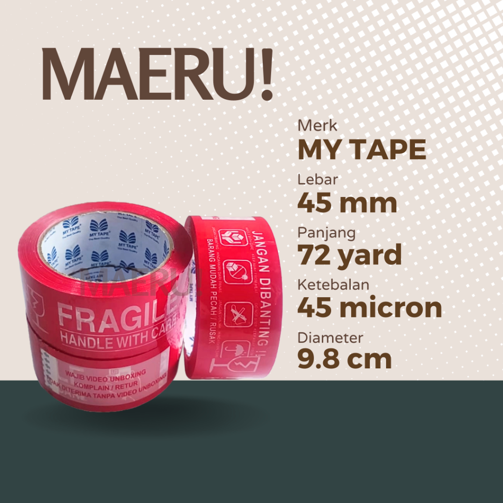 

LAKBAN MYTAPE FRAGILE UNBOXING (MERAH) ISOLASI SELOTIP 45 MM X 72 YARD