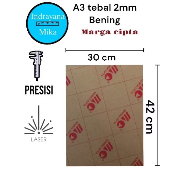 

Akrilik 2mm Bening Marga Cipta ukuran A3 ( 42 x 30 cm)