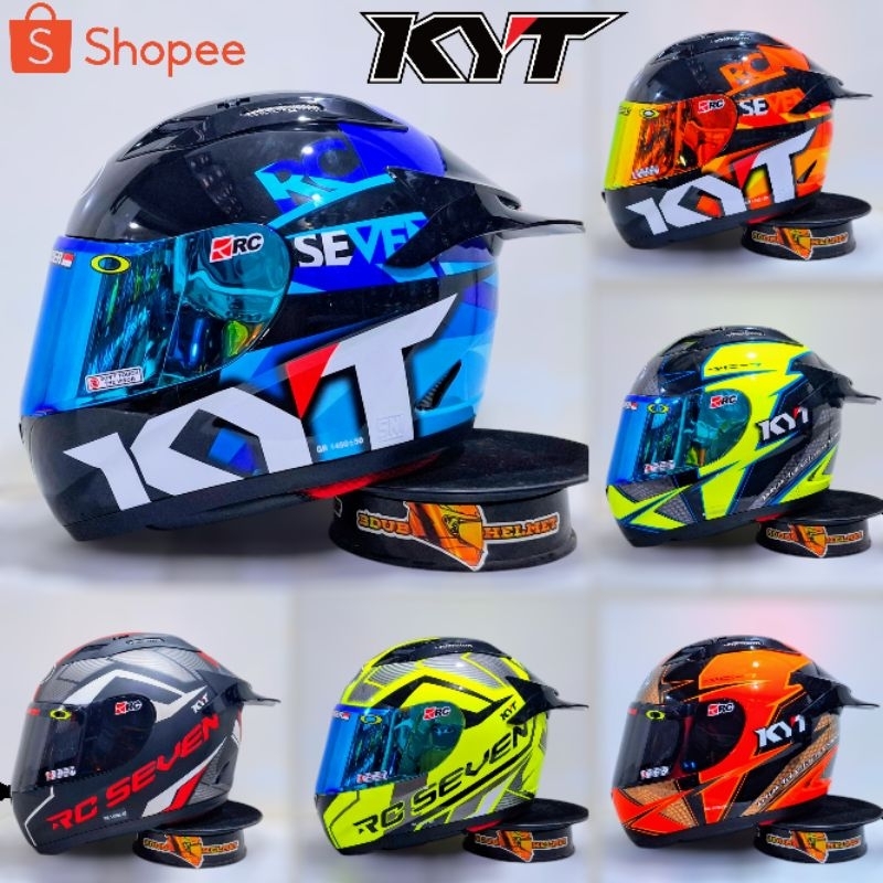 Helm full face KYT RC Seven Paket Ganteng Motif Visor Iridium Silver Stiker Set  Spoiler RC7