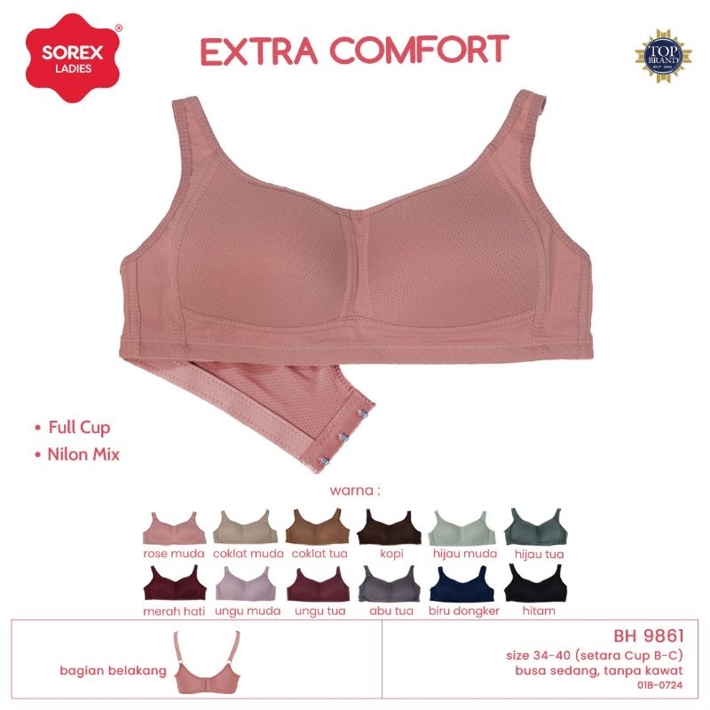 Bra sorex 9861 extra comfort bh  busa tanpa kawat cup C (34-40)