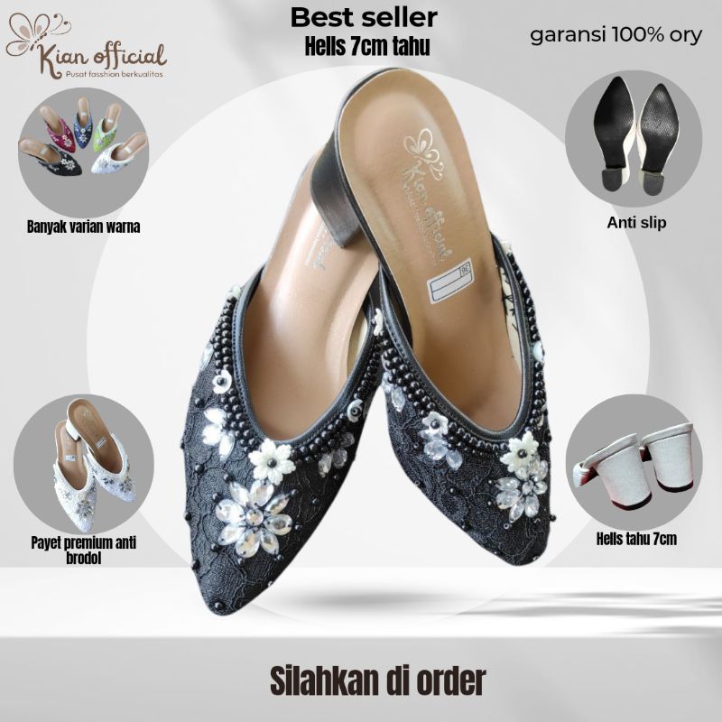 ready stok wedding shoes 7cm tahu hitam series brukat mewah