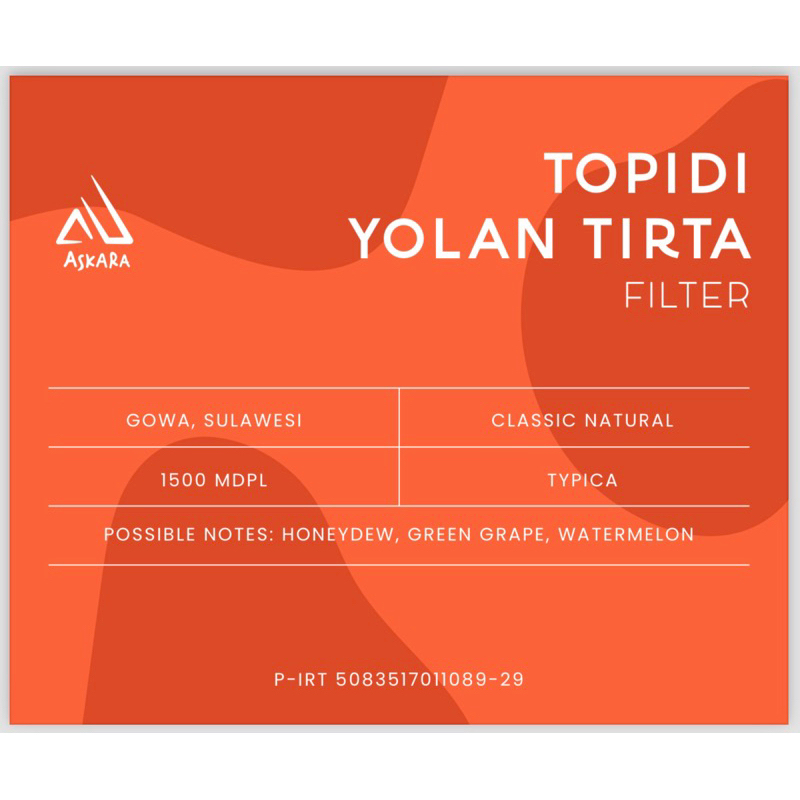 

TOPIDI YOLAN TIRTA NATURAL SPECIALTY COFFEE - Filter Roast