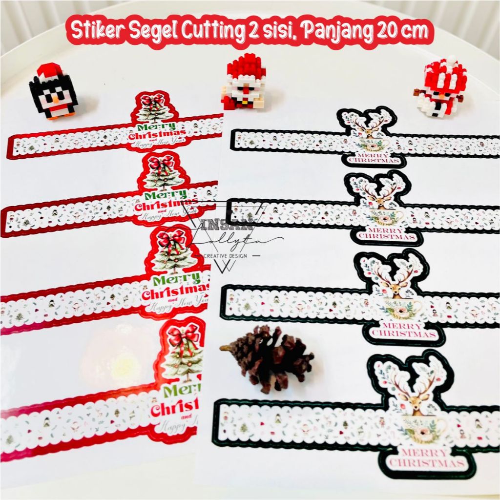 

Stiker Segel 2 sisi Cutting Natal, 1lbr isi 4 Sticker Tema Tree & Deer