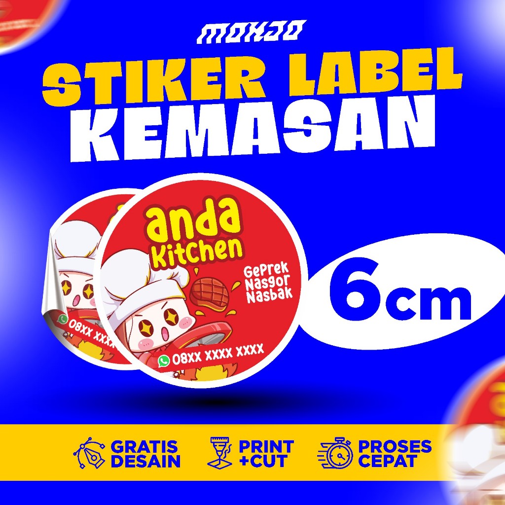 STIKER LABEL MAKANAN STIKER CATTERING STICKER CAMILAN SNACK GLOSSY SIAP TEMPEL CUSTOM DESAIN GRATIS 