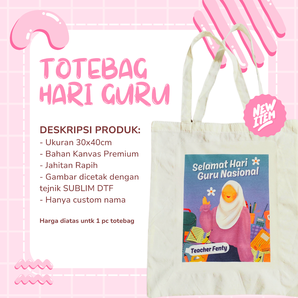 TOTEBAG TAS BAHU SPESIAL HARI GURU BISA CUSTOM NAMA GURU