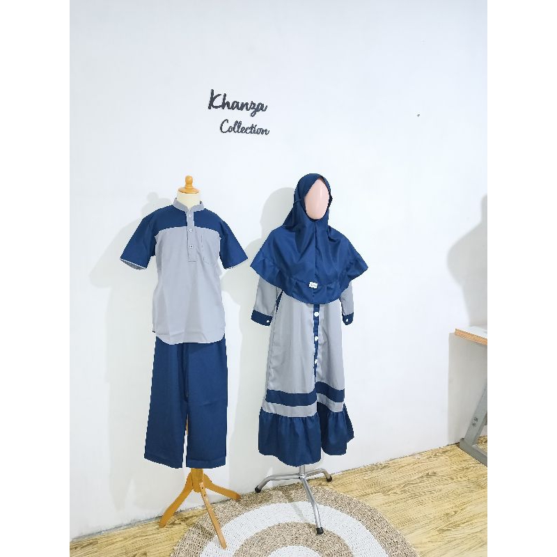 seragam TPQ koko dan gamis anak 3-15 tahun toyobo premium navy + abu