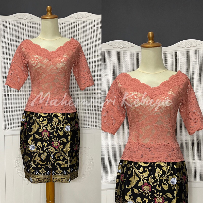 Kebaya Bali Set Sabrina Pendek Nude Rok Pendek