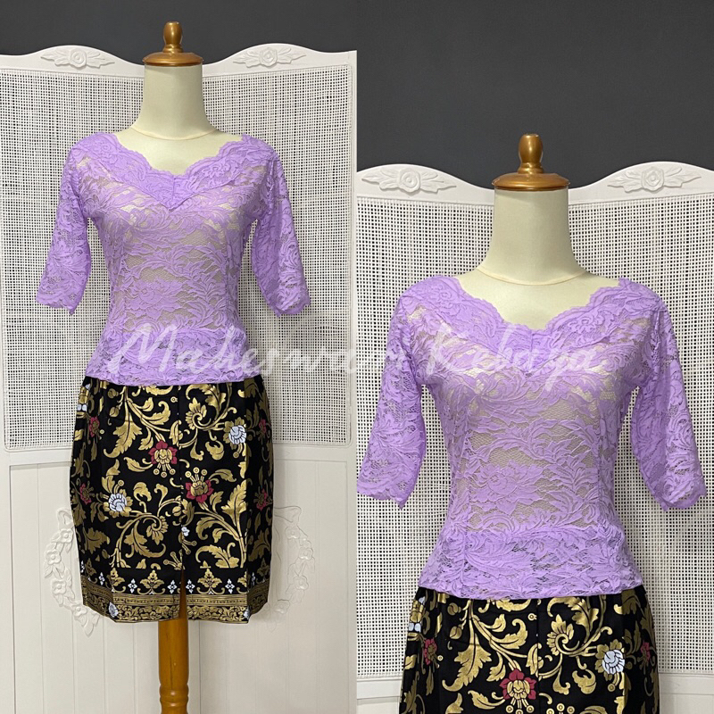 Kebaya Bali Set Sabrina Pendek Lilac Rok Pendek