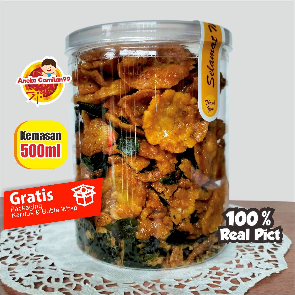

emping belinjo manis dan pedas manis kemasan toples 500ml