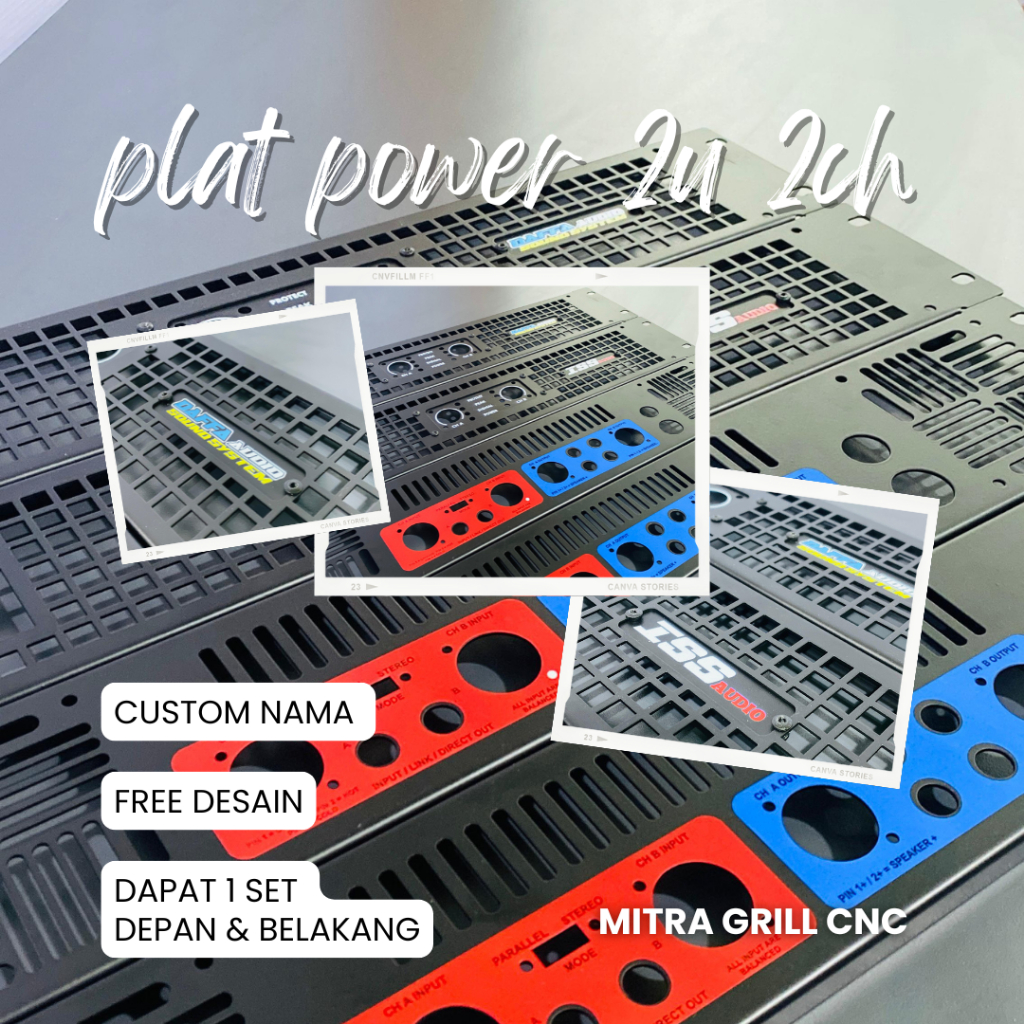 plat power 2u 2 ch 4 ch satu set custom nama  free desain