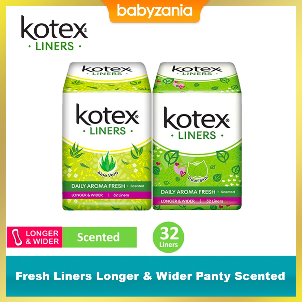 Kotex Fresh Liner Longer & Wider Panty Liner 32 s - Aloe Vera / Daun sirih