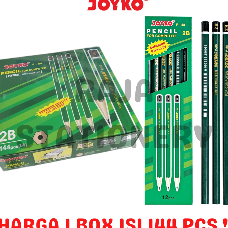

HJ6 PENSIL KAYU JOYKO P88 PENCIL 2B KOMPUTER UJIAN P88 GROSS BOX 144PCS