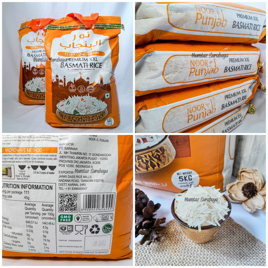 

Basmati Noor E Punjab Beras Basmati Extra Long Nasi Kebuli Asli Murah Original 5kg Grain XXL Rice