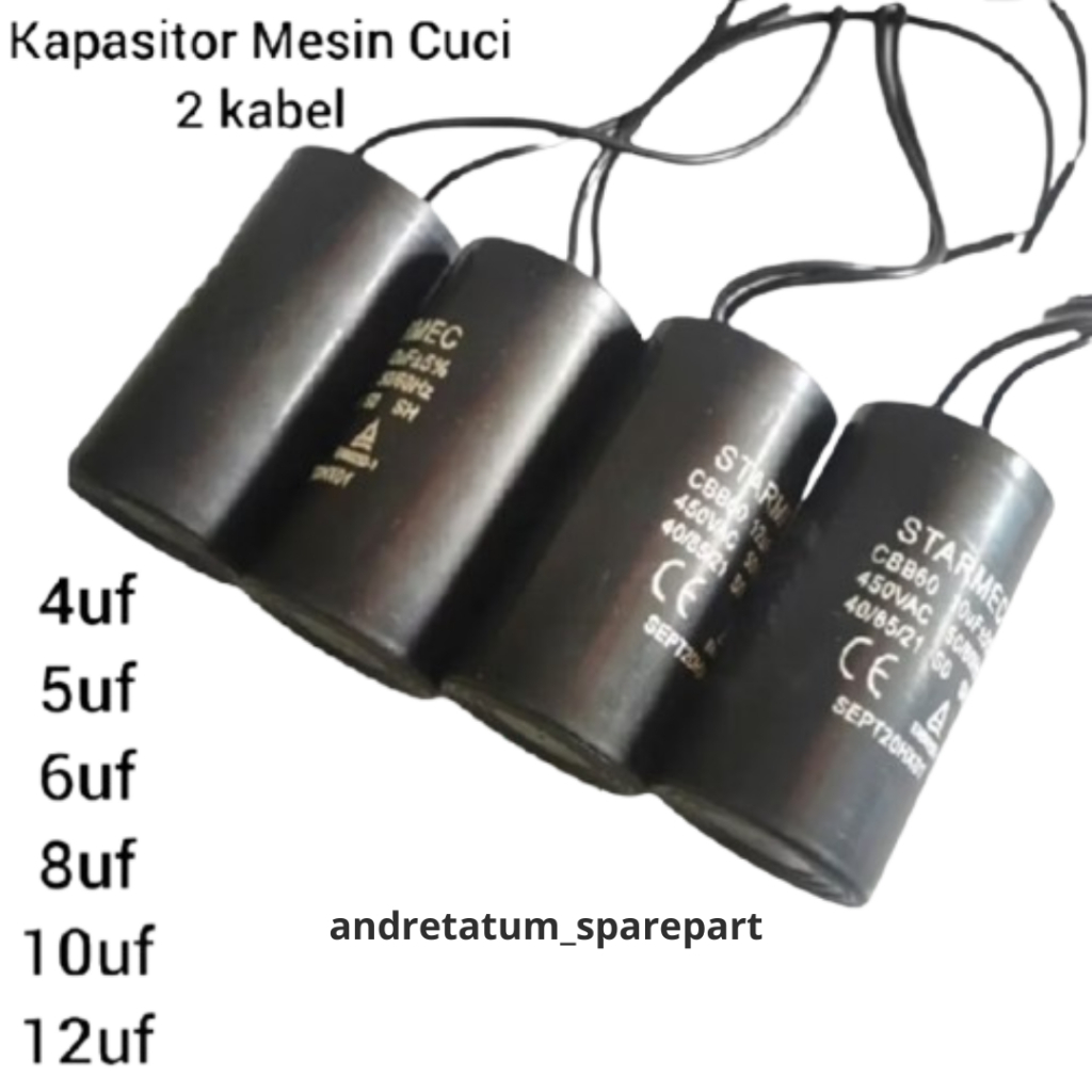 Kapasitor Mesin Cuci / Pompa Air 4uf /5uf /6uf /8uf /10uf /12uf 2 Kabel