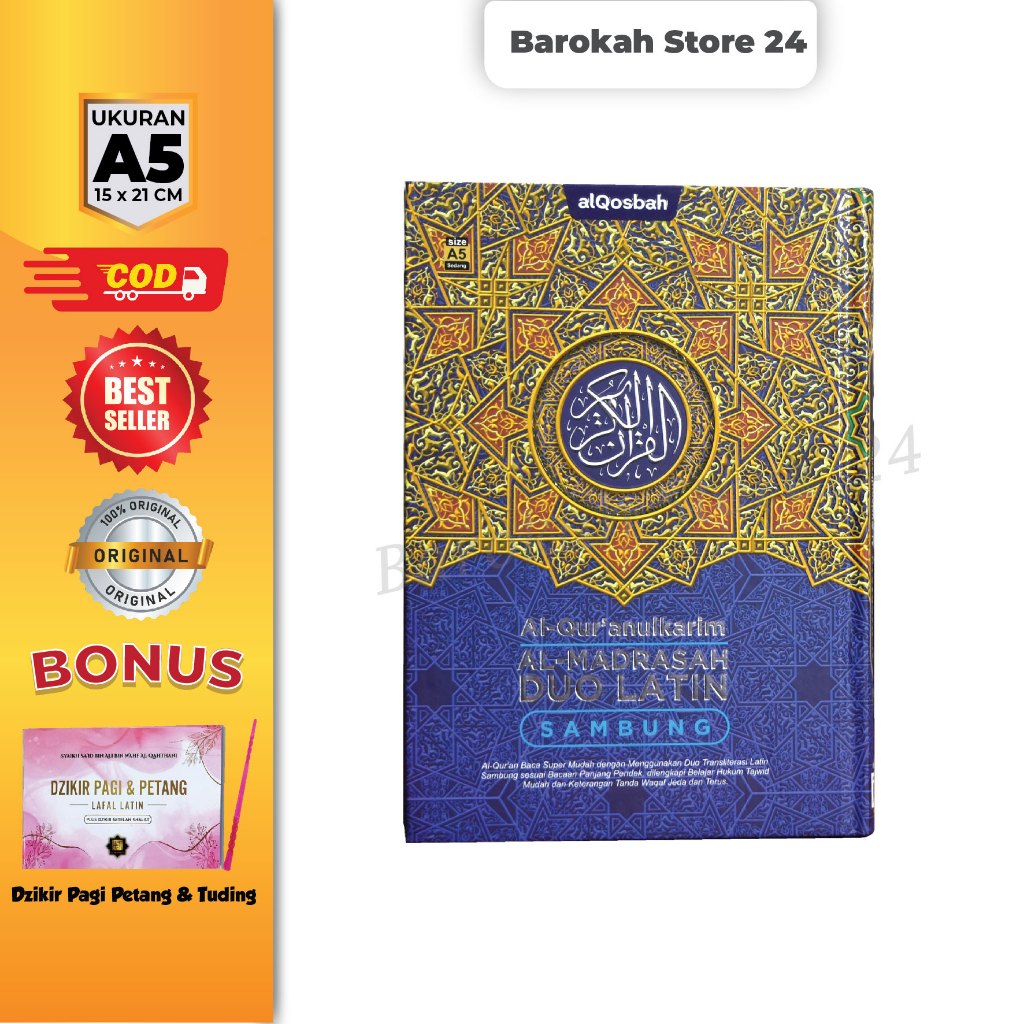 Mushaf Al-Quran Sambung Duo Latin Al-Madrasah Ukuran A5 Sedang Al Qosbah, Al-Quran Al Madrasah Duo L