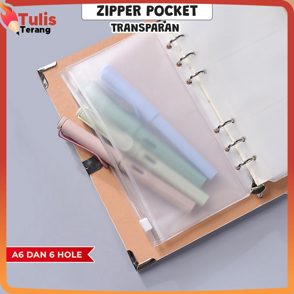 

Transparent Hand Book Bags Ziplock 6 Hole / Zipper Pocket Binder A6 Transparent Pouch Tempat Uang Tulis Terang C1105
