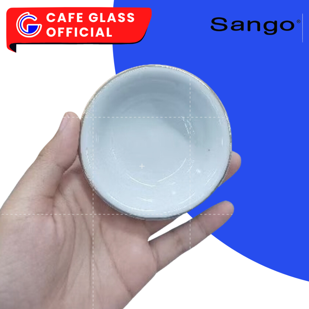 Lepek Saos Kecap | Lepek Keramik Sambel Sango | Tempat Saus Polos Putih Gold Rim 60310