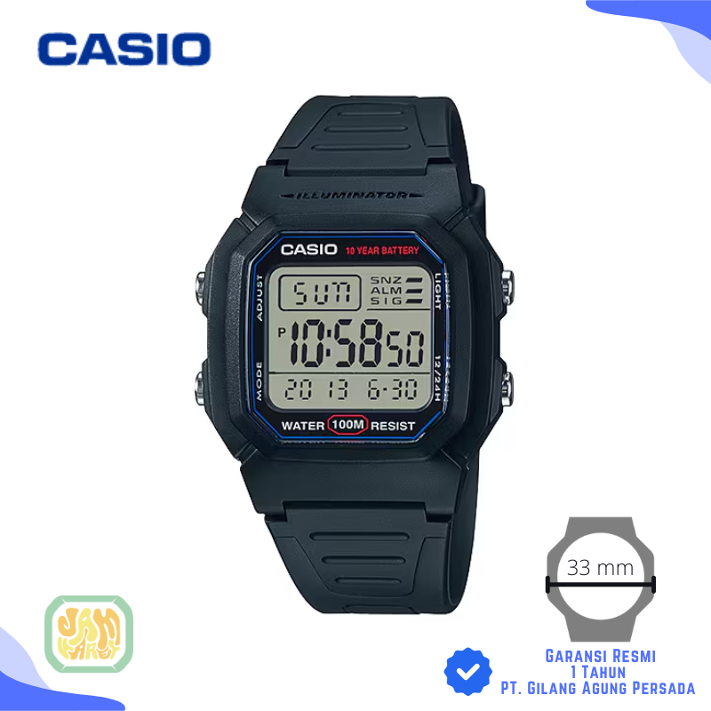 JAM TANGAN PRIA CASIO W-800H-1A ORIGINAL - W800H HITAM