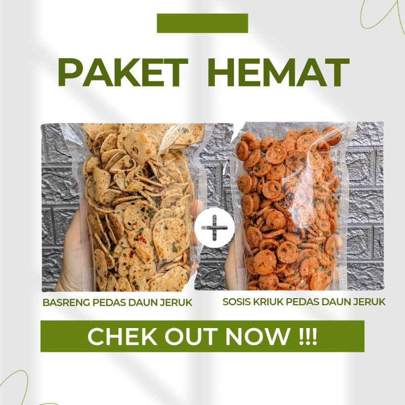 

PAKET HEMAT !!! BASRENG KRIUK 200GR + SOSIS KRIUK 130GR BISA MIX 2 VARIAN RASA.