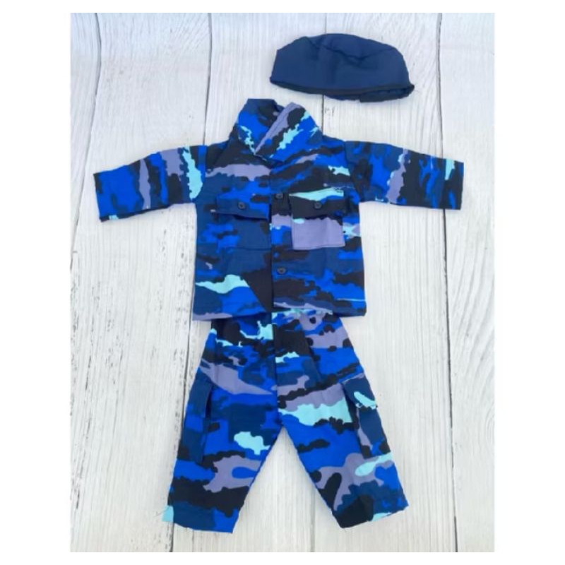 Kostum TNI baju TNI biru properti foto Newborn