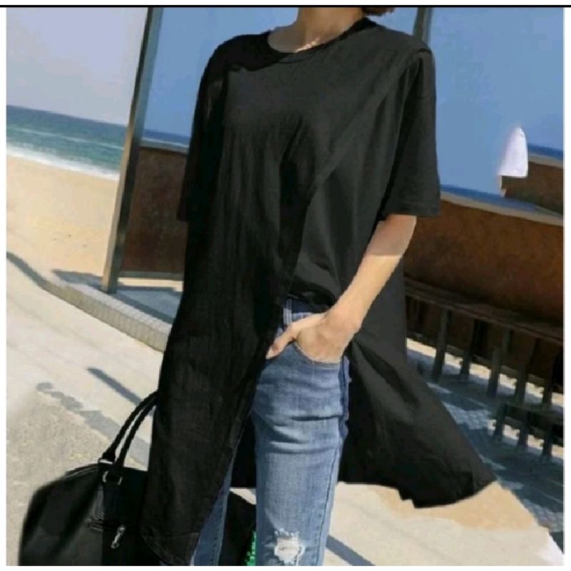 Kaos Tunik Polos Oversize Wanita Lengan Pendek