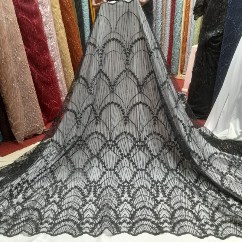 Brukat Tile Koleksi Hitam, Bahan Tile Kebaya , Bahan Dress Tile