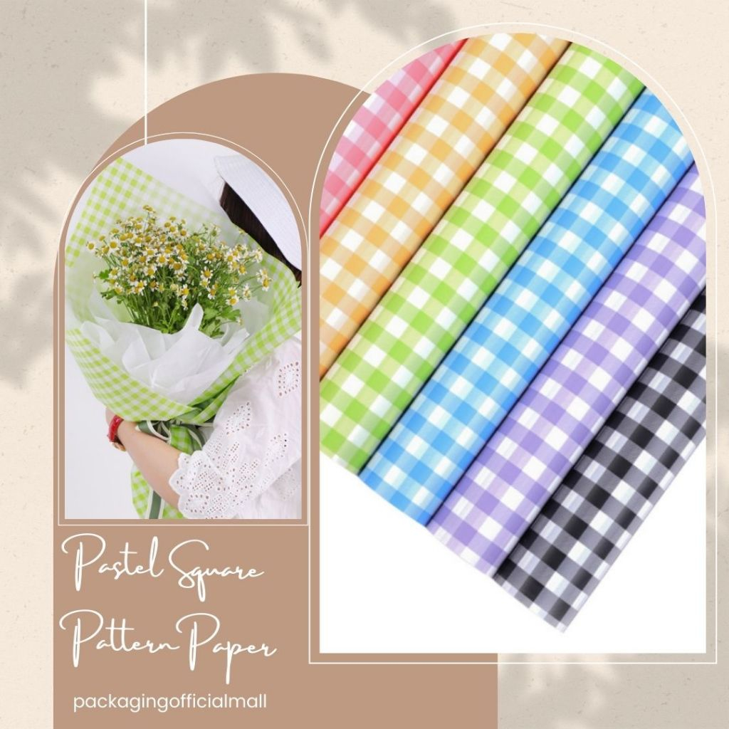 

PASTEL SQUARE PATTERN PAPER / CELLOPHANE / FLORIST PAPER / KERTAS BUKET BUNGA / WRAPPING WRAPPER
