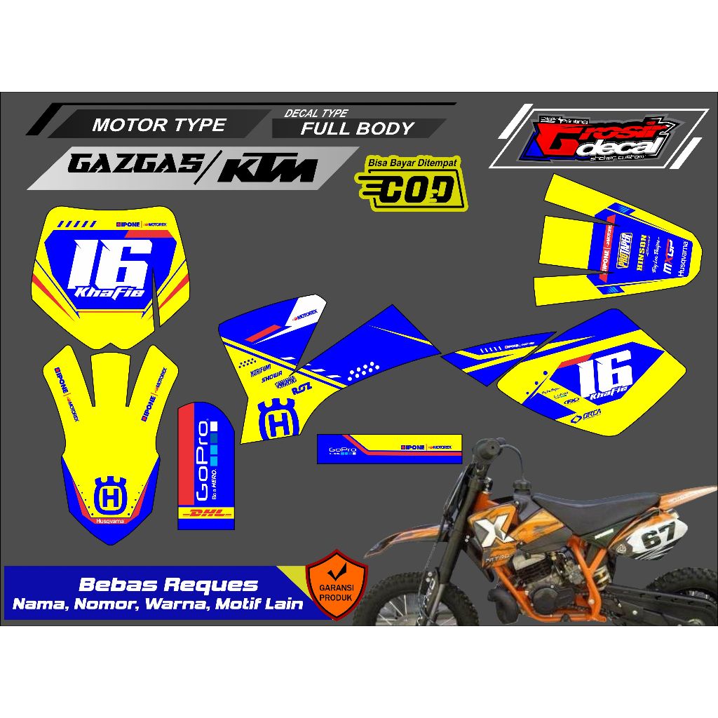 Decal Sticker Stiker Mini Trail NRG 50cc / Gazgas 50cc / KTM 50cc Full Body Free Custom