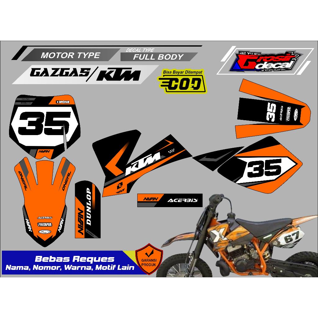 Decal Sticker Mini Trail NRG 50cc / Gazgas 50cc / KTM 50cc Full Body Bebas Reques