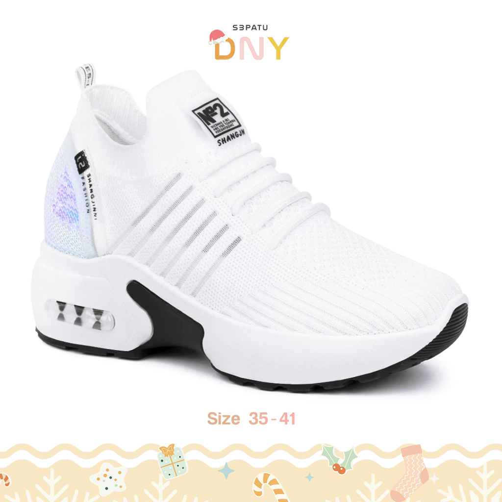 Sepatu DNY Spatu Putih Wanita Kekinian Sepatu Cewek Sneakers Tinggi Terbaru Running Sport 0090