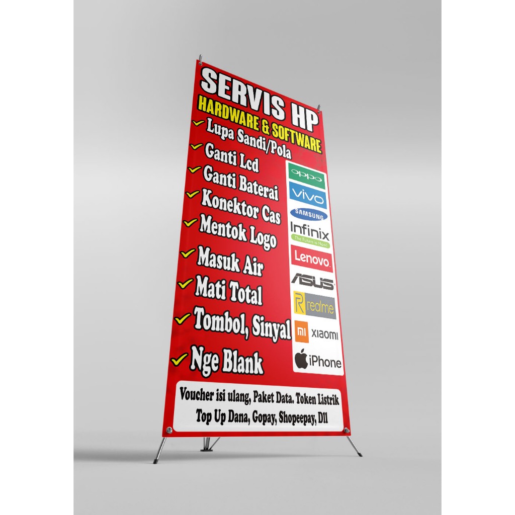 SPANDUK BENNER KONTER SERVIS HP/BANNER CUSTOM UKURAN 160X60 cm