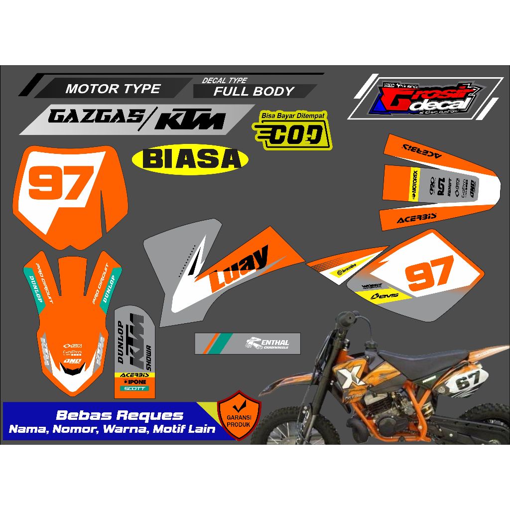 Decal Stiker Striping Mini Trail NRG 50cc / KTM 50cc / Gazgas 50cc Full Body Free Custom