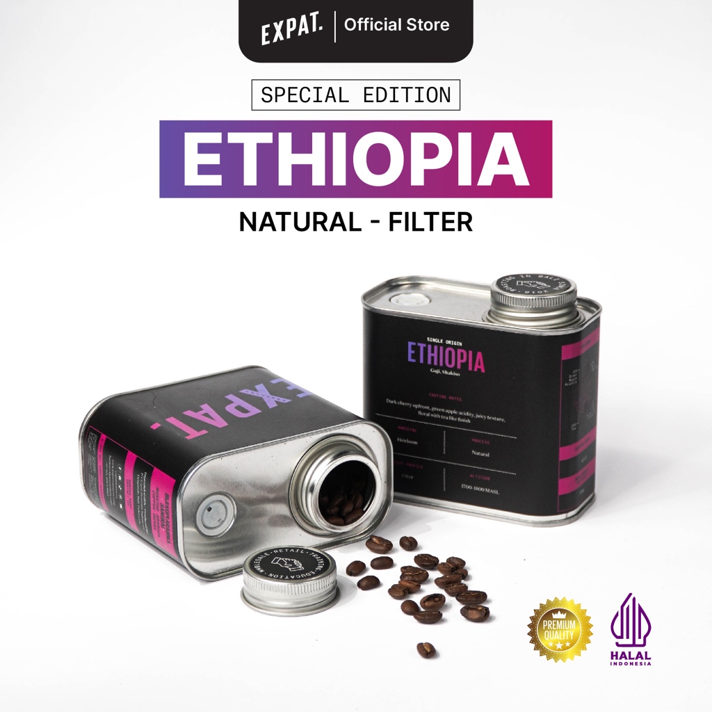 

Expat. Roasters Coffee Beans Ethiopia Biji dan Bubuk Kopi Arabika Filter Roast 200gr