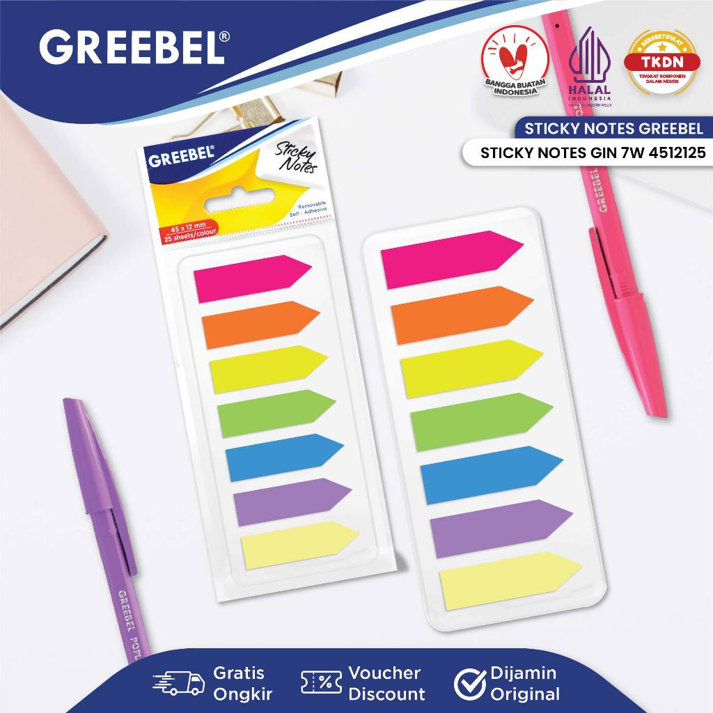 

GREEBEL STICKY NOTES GIN 7W 4512125/Memo Pad Note/DIY Planner/Kertas Bentuk Warna warni