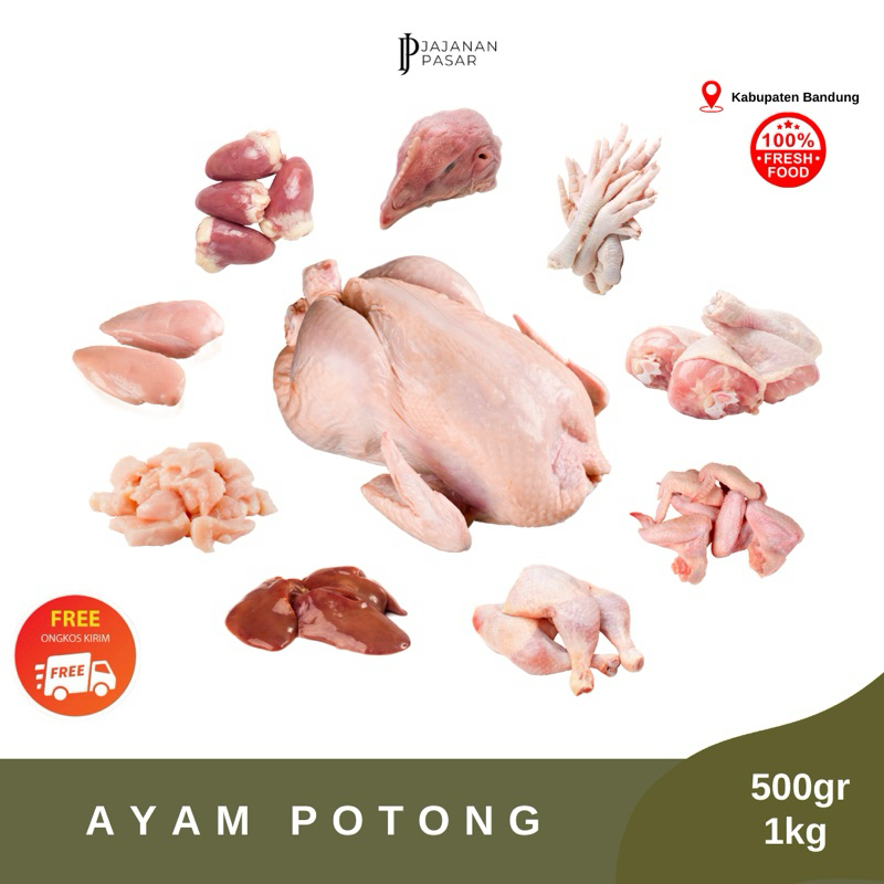 

Daging ayam fresh 500gr | Dada Paha Sayap Ceker Fillet Bandung