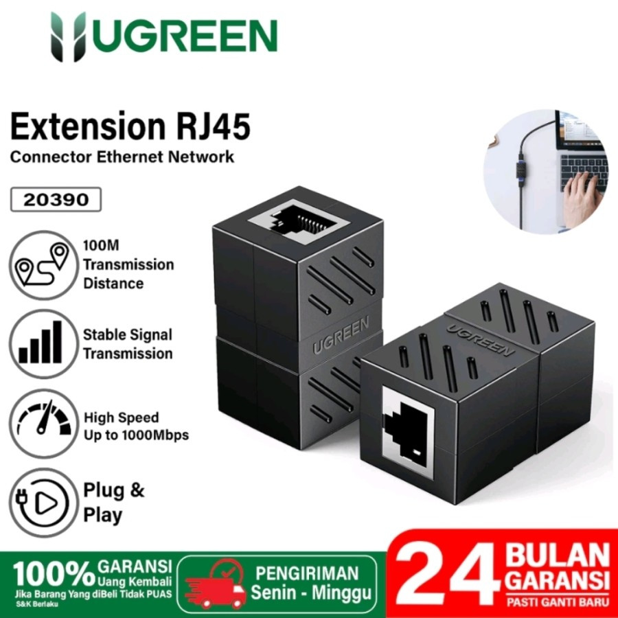 UGREEN Konektor Anti Petir Sambungan Kabel Lan Couper Barel UTP RJ45 Female 20390