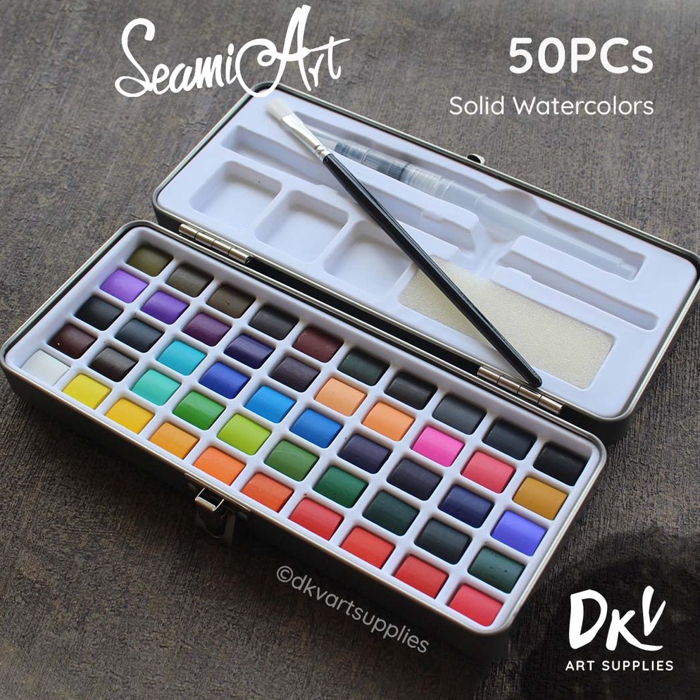 

KODE W69F Seamiart 5 72 9 Warna Colors Solid Waterlor Cat Air Tin Box Set