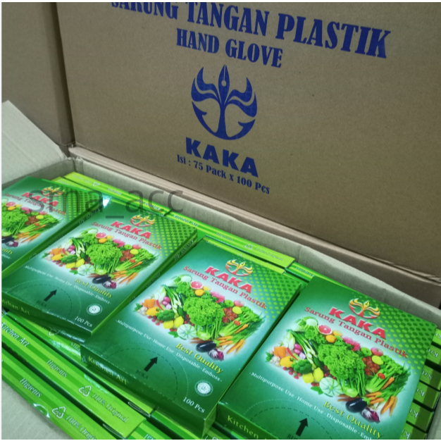 [1 KARTON]  Sarung Tangan Plastik Merk KAKA ( 1 Karton Isi 75 Pack,1 Pack 100 lembar 50 pasang)