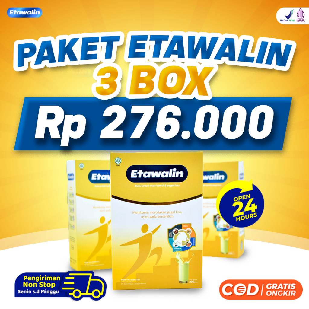 

Etawalin 3 Box Atasi Malasah Sendi dan Tulang Pengapuran Tulang Rematik Asam Urat Pegal Linu