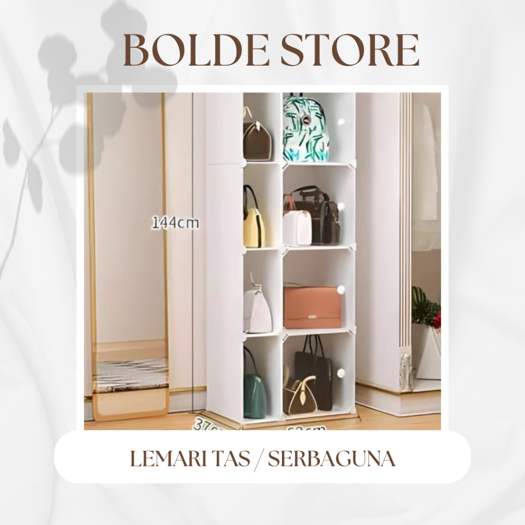 Giselle Rak Stella Rak Tas Putih 6 Kotak Rak Portable Plastik Lemari Tas