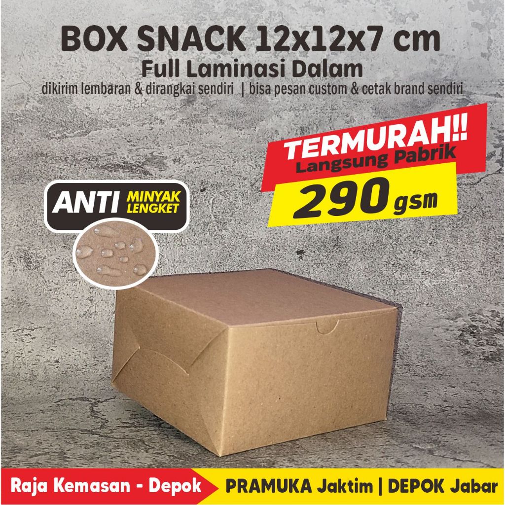 Box Snack 12x12x7 cm Kraft Polos Laminasi