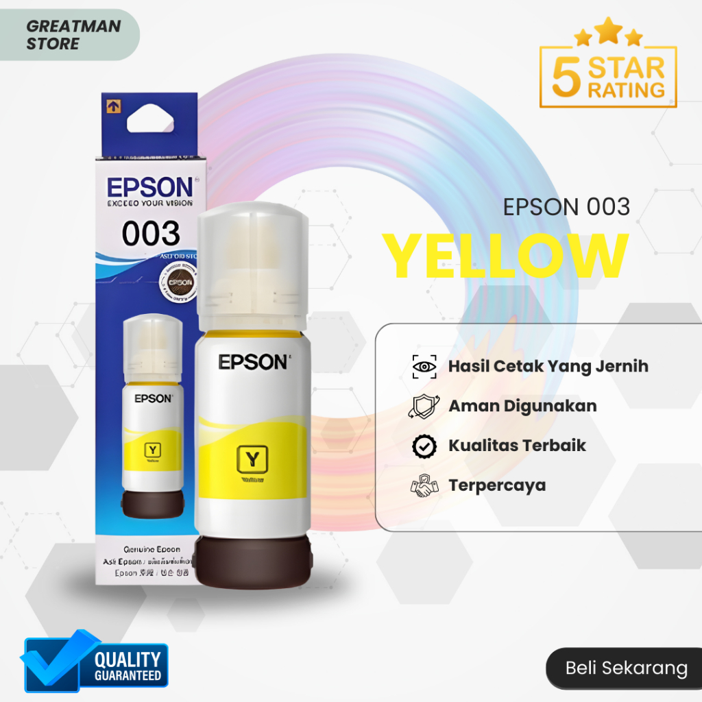 Tinta Epson 003 Black Cyan Magenta Yellow Tinta Printer epson 003 L3110 L1110 L3100 L3101 - KUNING